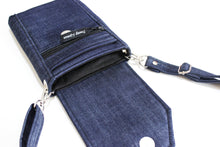 Load image into Gallery viewer, Denim phone bag with pockets for small everyday carry essentials
