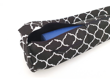Load image into Gallery viewer, Handmade Yoga mat bag with zipper - black and white geometric fabric
