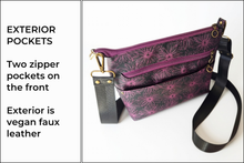 Load image into Gallery viewer, Vegan faux leather purple and black crossbody bag for women
