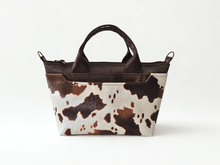 Load image into Gallery viewer, Brown vegan faux cow leather small tote bag
