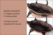 Load image into Gallery viewer, Brown vegan leather and pink velour corduroy mini tote bag
