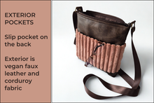 Load image into Gallery viewer, Brown vegan leather and pink chunky corduroy small crossbody bag for women

