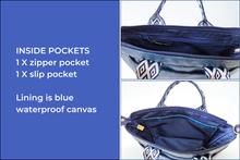 Load image into Gallery viewer, Blue Denim colored vegan faux leather small tote bag
