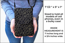 Load image into Gallery viewer, Black and gold fabric small crossbody cell phone purse vegan phone bag

