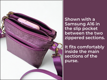 Load image into Gallery viewer, Purple vegan faux leather small crossbody bag for women
