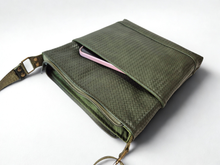 Load image into Gallery viewer, Olive green vegan leather small crossbody bag for women
