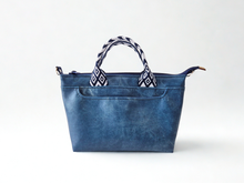 Load image into Gallery viewer, Blue Denim colored vegan faux leather small tote bag
