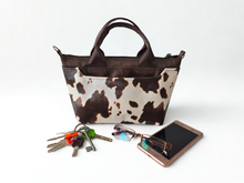 Load image into Gallery viewer, Brown vegan faux cow leather small tote bag
