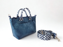 Load image into Gallery viewer, Blue Denim colored vegan faux leather small tote bag
