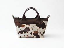 Load image into Gallery viewer, Brown vegan faux cow leather small tote bag
