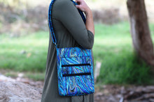 Load image into Gallery viewer, Blue marble fabric long crossbody bag for women with lots of pockets
