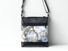 Load image into Gallery viewer, Gray black gold marble print vegan faux leather small crossbody bag
