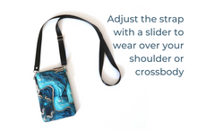 Load image into Gallery viewer, Crossbody cell phone purse, blue turquoise agate slice geode phone bag
