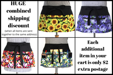 Load image into Gallery viewer, Half apron with pockets - zipper pocket apron - blue yellow floral

