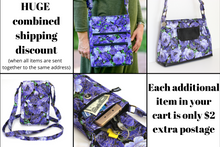 Load image into Gallery viewer, Purple floral waist apron with zipper pocket for server vendor teacher
