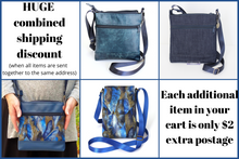 Load image into Gallery viewer, Denim blue vegan leather small crossbody bag for women with phone pocket
