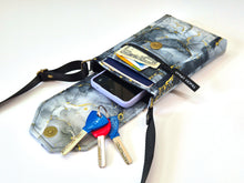 Load image into Gallery viewer, Gray black and gold marble fabric small crossbody phone bag for women
