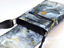 Load image into Gallery viewer, Gray black and gold marble fabric small crossbody phone bag for women
