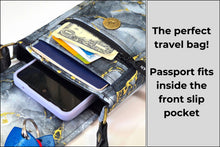 Load image into Gallery viewer, Gray black and gold marble fabric small crossbody phone bag for women
