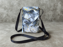 Load image into Gallery viewer, Gray black and gold marble fabric small crossbody phone bag for women
