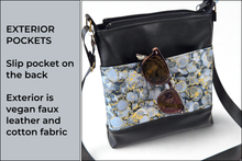 Load image into Gallery viewer, Gray, black, and metallic gold vegan leather small crossbody purse for women with pockets
