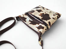 Load image into Gallery viewer, Brown and cream cow print vegan faux leather small cross body purse
