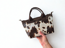 Load image into Gallery viewer, Brown vegan faux cow leather small tote bag
