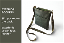 Load image into Gallery viewer, Olive green vegan leather small crossbody bag for women
