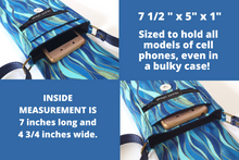 Load image into Gallery viewer, Crossbody cell phone purse - blue turquoise gold grab and go phone bag
