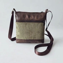 Load and play video in Gallery viewer, Brown vegan leather and olive green corduroy small crossbody bag for women
