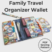 Load and play video in Gallery viewer, Family travel organizer wallet pattern, family passport holder for 2 4 6 passports pdf sewing tutorial, travel wallet and document holder
