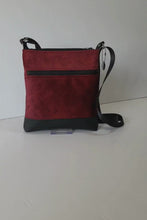 Load and play video in Gallery viewer, Dark red velvet and black vegan leather small crossbody bag for women
