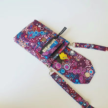 Load and play video in Gallery viewer, Phone bag - small crossbody / shoulder bag - purple, hot pink and blue fabric
