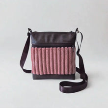 Load and play video in Gallery viewer, Brown vegan leather and pink chunky corduroy small crossbody bag for women
