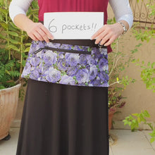 Load and play video in Gallery viewer, Purple floral waist apron with zipper pocket for server vendor teacher
