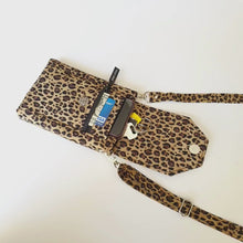 Load and play video in Gallery viewer, Phone bag in leopard / cheetah print fabric - grab and go bag
