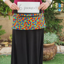 Load and play video in Gallery viewer, Autism awareness puzzle six pocket teacher apron with zipper pocket
