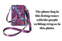 Load image into Gallery viewer, Phone bag - small crossbody / shoulder bag - purple, hot pink and blue fabric

