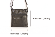 Load image into Gallery viewer, Black patent crocodile vegan leather small crossbody bag for women
