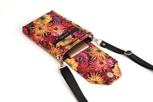 Load image into Gallery viewer, Minimalist crossbody cell phone bag in zinnia floral fabric
