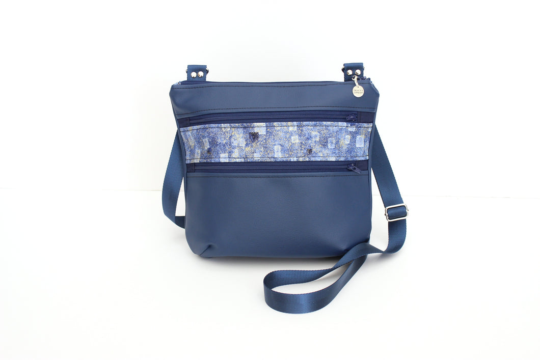 Blue vegan leather crossbody bag - lots of pockets for everyday carry