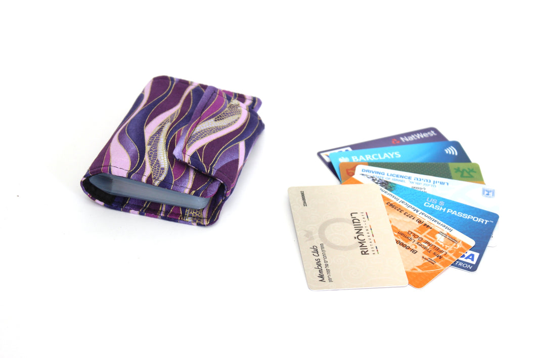 Credit card organizer book wallet - purple fabric loyalty card holder