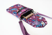 Load image into Gallery viewer, Phone bag - small crossbody / shoulder bag - purple, hot pink and blue fabric
