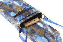 Load image into Gallery viewer, Small crossbody cell phone bag - blue and metallic gold fabric
