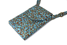 Load image into Gallery viewer, cell phone pouch - mobile phone bag in teal and brown mosaic fabric - Tracey Lipman
