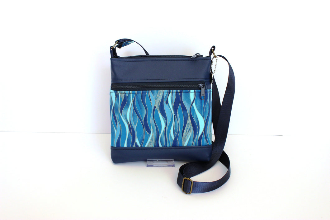 Blue vegan leather small crossbody purse - minimalist zipper purse