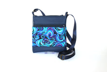Load image into Gallery viewer, Blue vegan leather small crossbody bag - minimalist zip top purse
