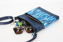 Load image into Gallery viewer, Blue vegan leather small crossbody purse - minimalist zipper purse
