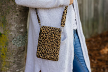 Load image into Gallery viewer, phone bag in leopard / cheetah print fabric - grab and go bag - Tracey Lipman
