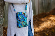 Load image into Gallery viewer, Crossbody phone bag - small cross body purse - blue gold purple marble design
